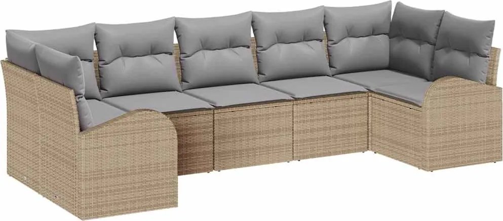 vidaXL Kerti Kanapé Szett 7 pcs Beige és Világosszürke polirattan