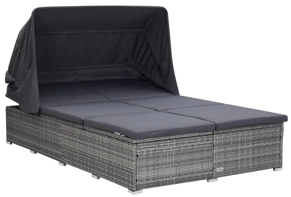 Kétszemélyes szürke polyrattan napozóágy párnával