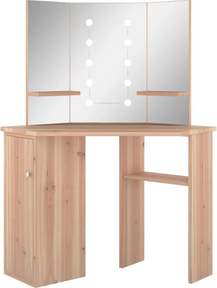 vidaXL fekete sarok-fésülködőasztal LED-világítással 111x54x141,5 cm