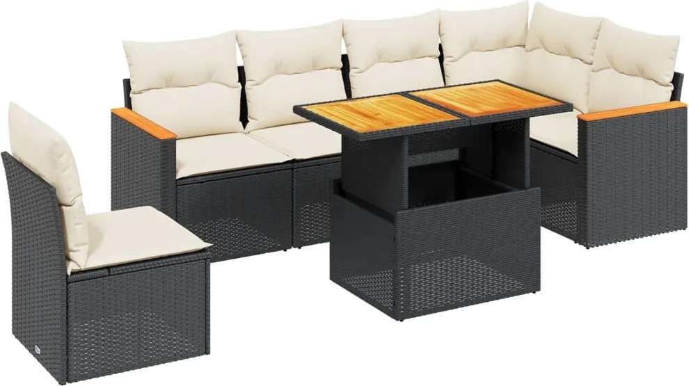 vidaXL 7 részes fekete polyrattan kerti ülőgarnitúra párnával