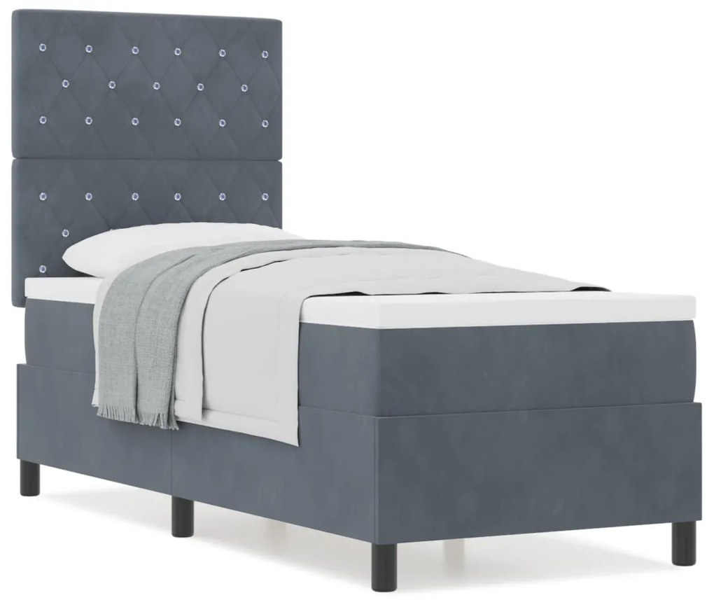 Boxspring Ágy Matraccal Sötétszürke 80x200 cm Bársony