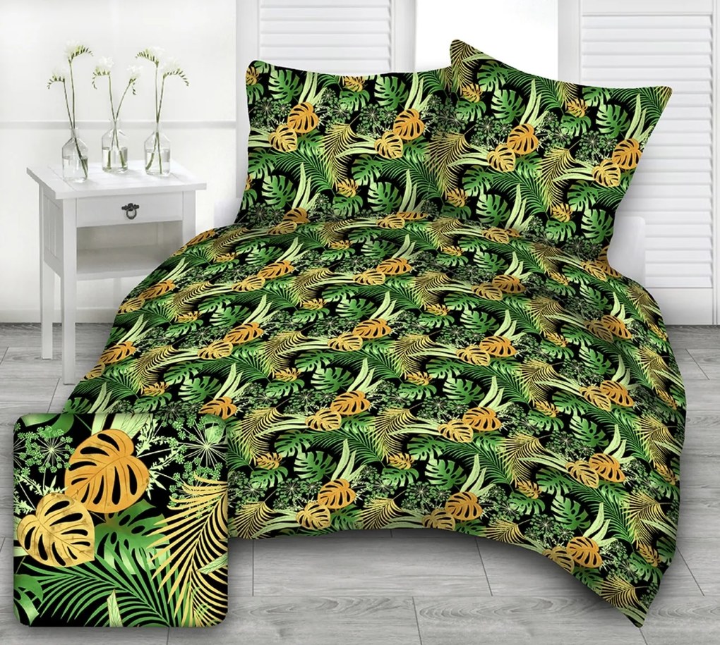 Monstera zöld pamut ágynemű DeLuxe Ágynemű mérete: 140x200 cm, A csomag tartalma: Készletcsomagolás