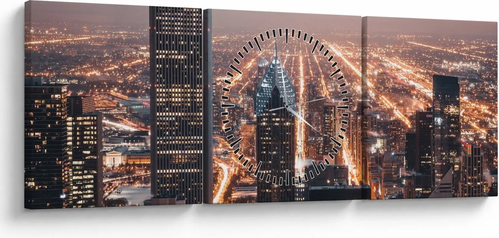 Fényes metropolisz képe (órával) (90x30 cm)