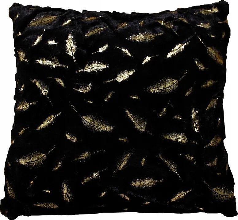 Párnahuzat betéttel fekete plüss 45x45 toll arany