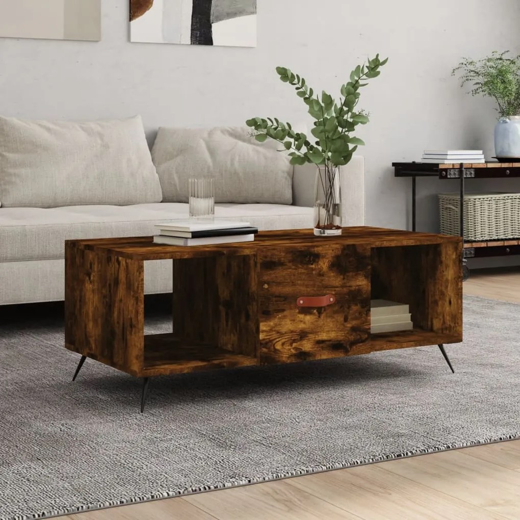 Füstös tölgy színű szerelt fa dohányzóasztal 102 x 50 x 40 cm