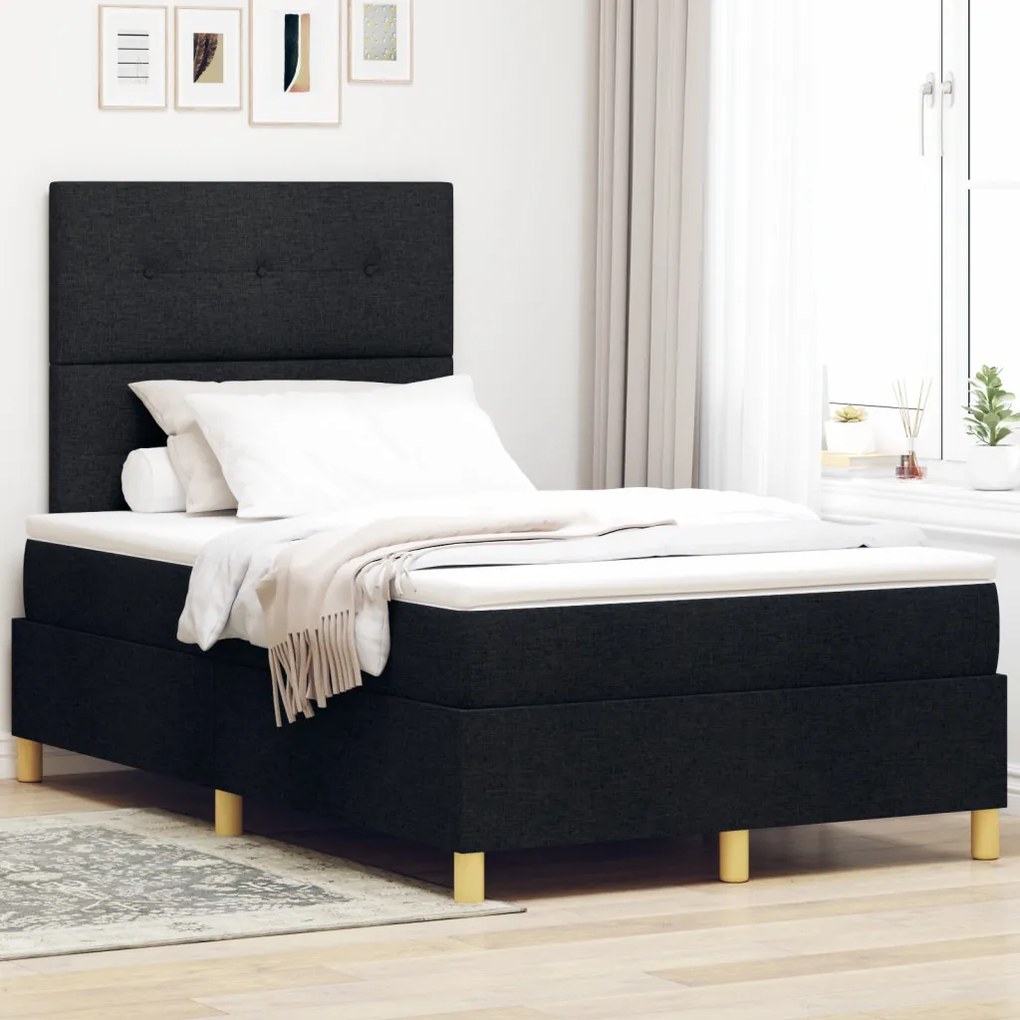 Boxspring ágy matraccal és LED világítással fekete 120x190 cm szövet