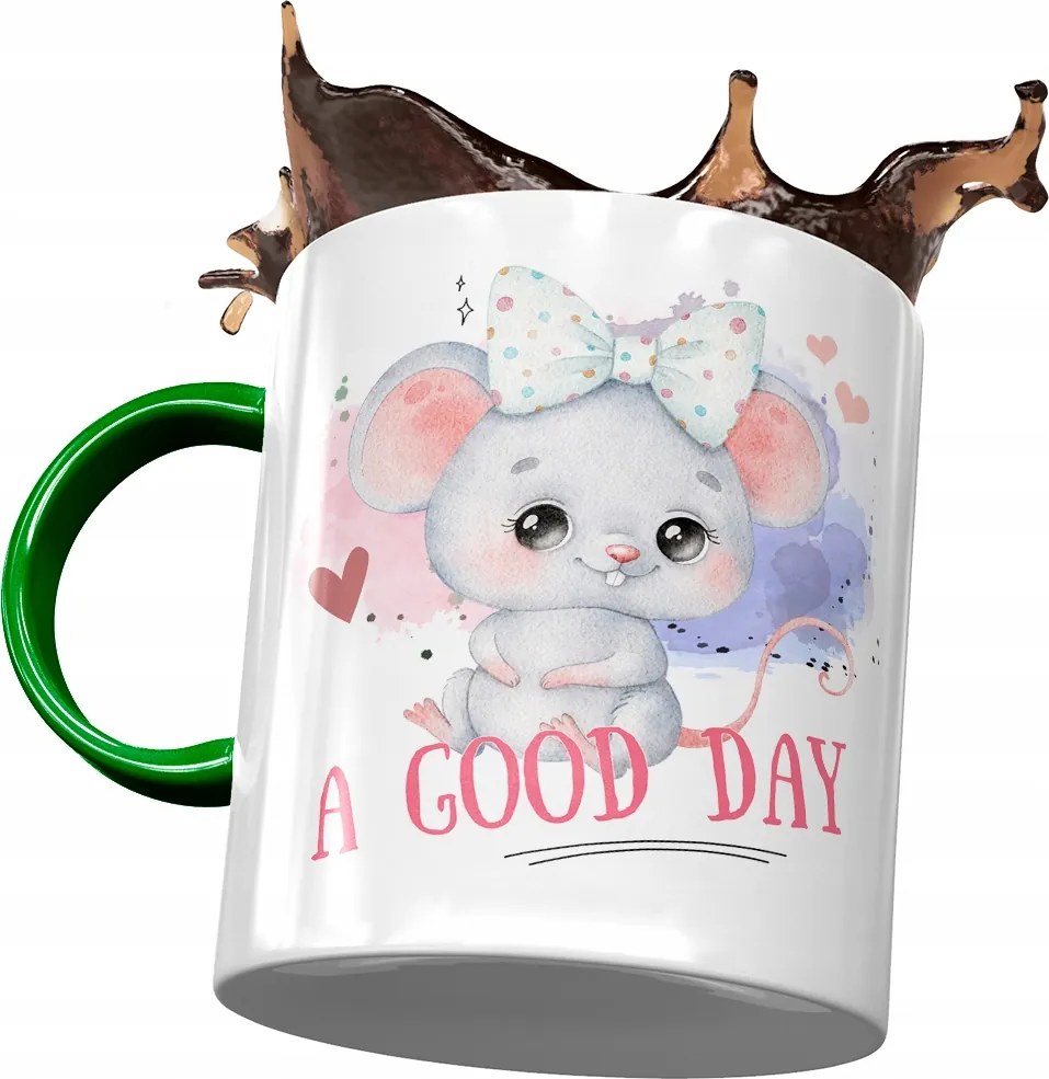 Zöld bögre egérrel Aranyos Ajándék Nyomtatott Fotóval