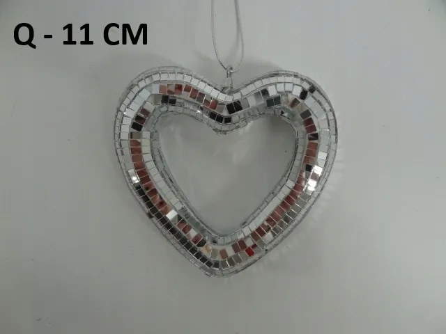 Karácsonyfadísz Ezüst Szív Diszkó Karácsonyfára 11cm Ezüst