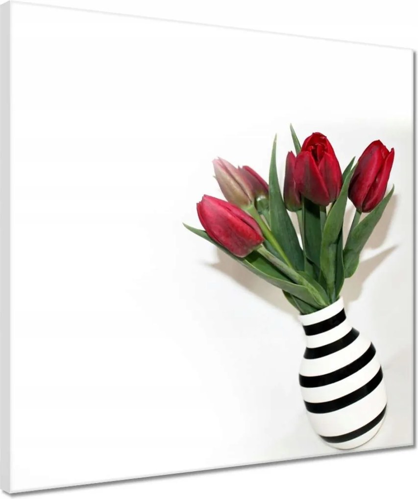 Vászonkép 40x40 Csíkos váza Tulipánok