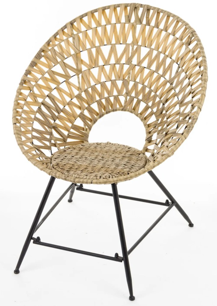 Provence kerek rattan jellegű fonott fém háttámlás pihenőfotel 89x74x65cm