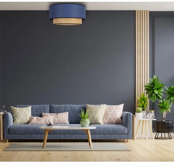 Duolla - Mennyezeti lámpa BOHO 1xE27/15W/230V átm. 45 cm kék/rattan