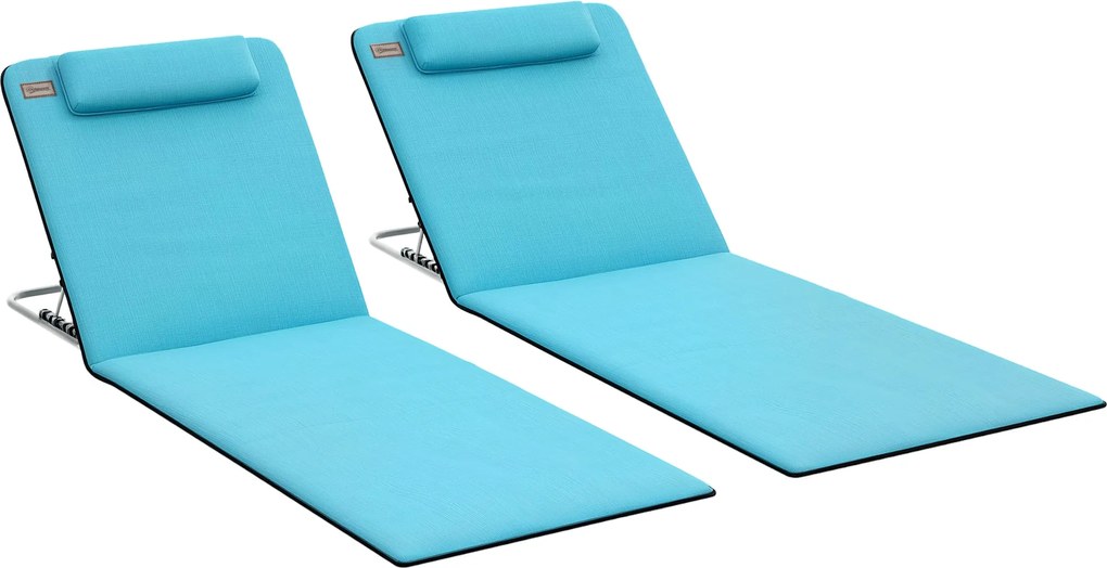 Outsunny 2 Db Összecsukható Strandmatrac Fejtámlával és 5 Fokozatú Dönthető Hátfallal, 134x48x33-43 cm, Kék | Aosom