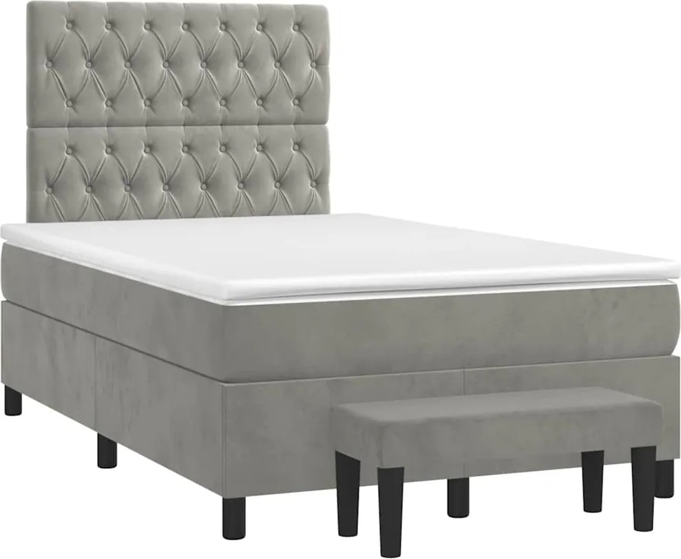 vidaXL világosszürke bársony rugós ágy matraccal 120 x 190 cm