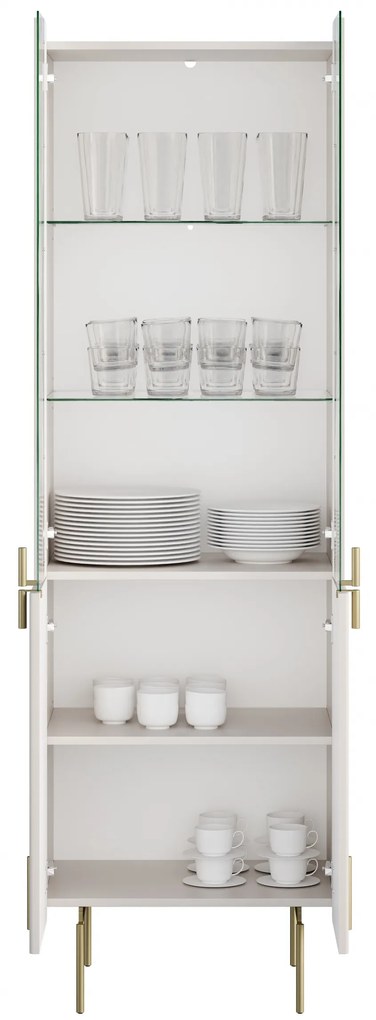 Malmi vitrines szekrény 60 cm négyajtós - kasmír / arany lábak