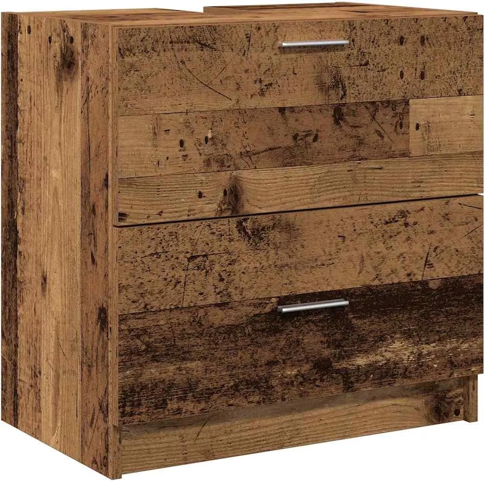 vidaXL Fürdőszoba Székény fiókkal Öreg fa 59 x 37 x 59 cm Faanyag