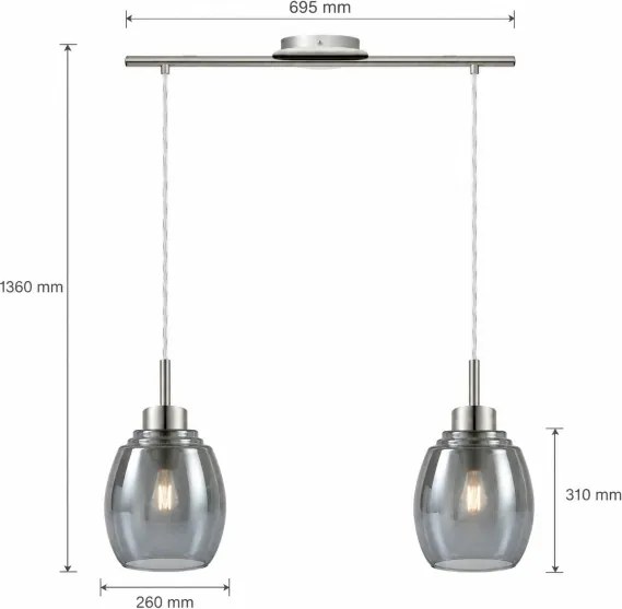 BRILAGI - LED csillár kábellel RETRO GLASS 2xE27/60W/230V matt króm/füstszürke