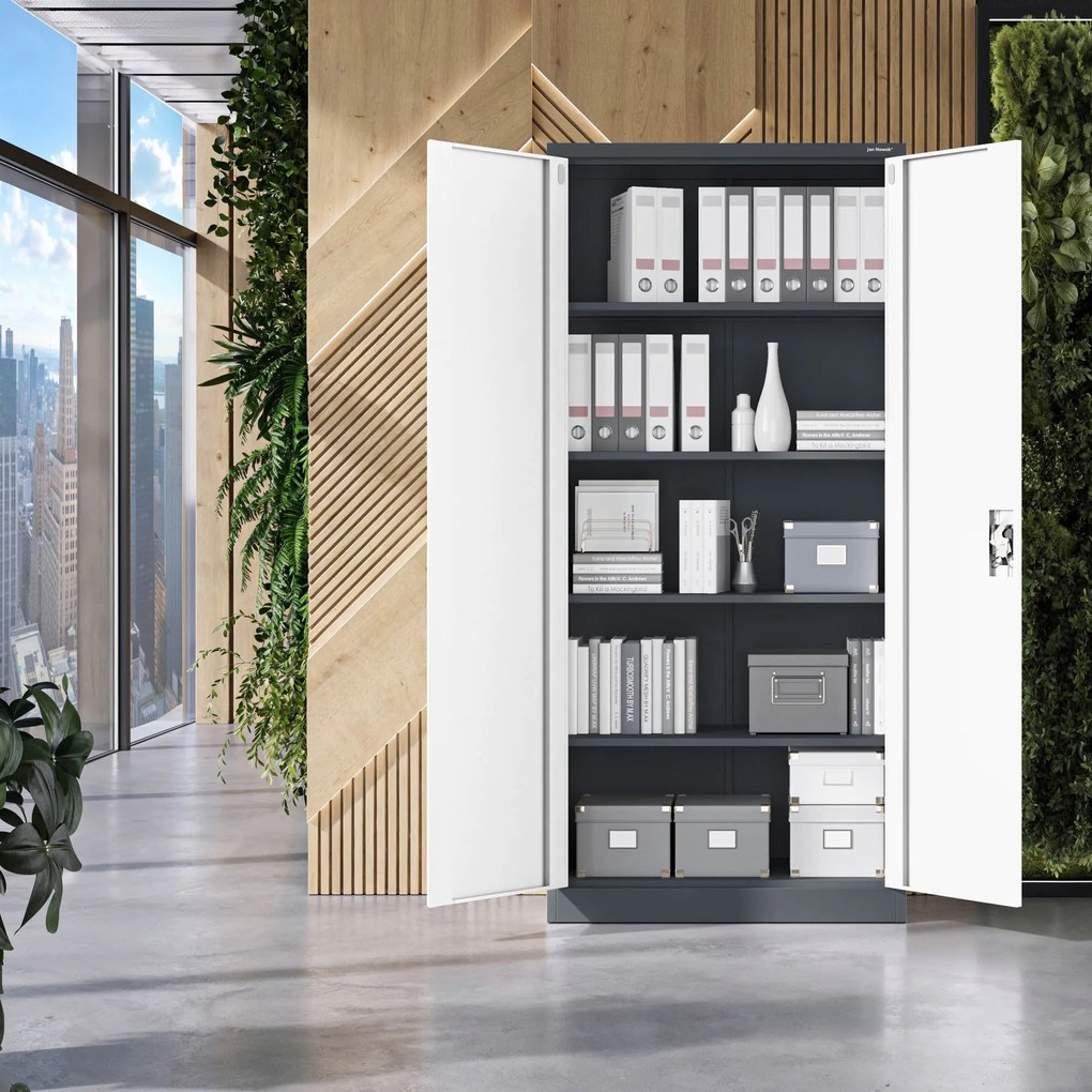 Fém iratszekrény JAN H, 900 x 1950 x 400 mm, antracit-fehér