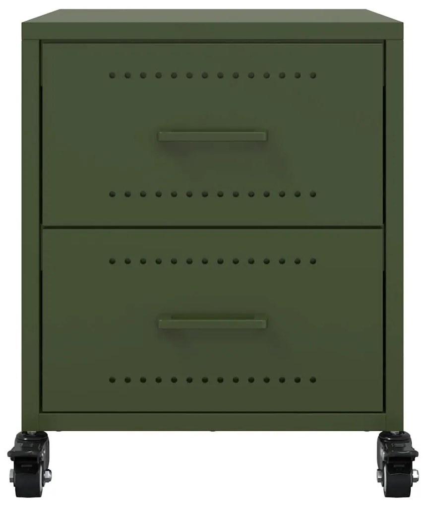 2 db olívazöld acél éjjeliszekrény 36x39x43,5 cm