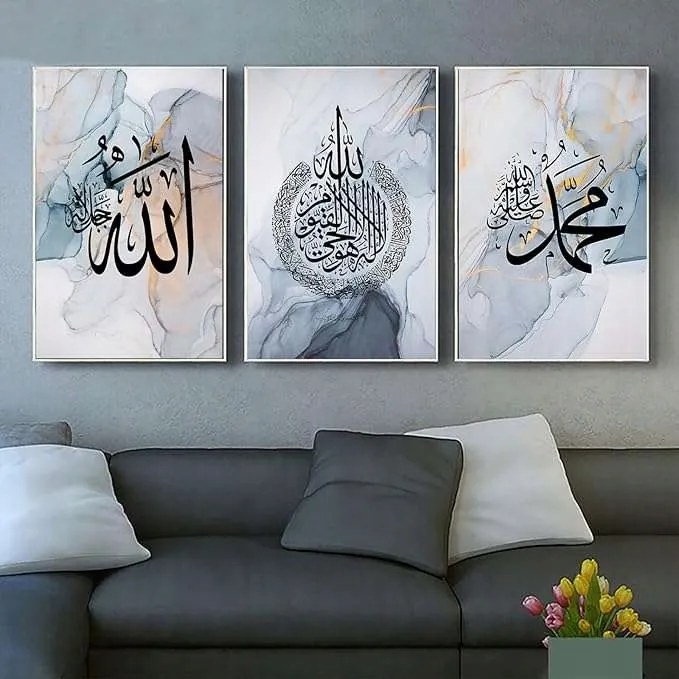 Vászonkép Fali poszter keret nélkül 3x 60x90 cm iszlám kalligráfia motívummal