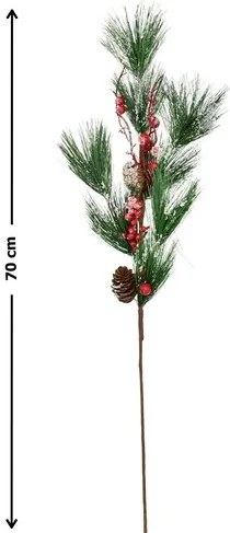 Műfenyő ág díszítéssel, 75 cm