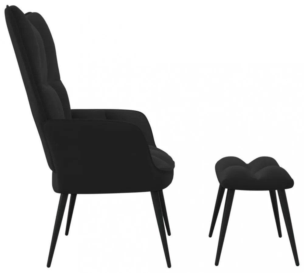 fekete bársony pihenőfotel zsámolynal