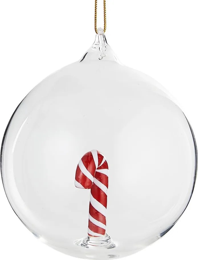 HANG ON üveg karácsonyfadísz Ø 9cm ,cukorpálca