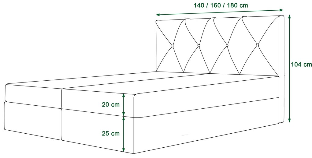 Franciaágy  Boxspring 180 cm Athena (bordó) (matraccal és tárolóhellyel). 1046374