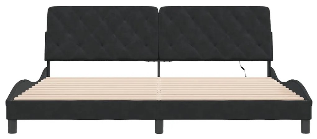 fekete bársony ágykeret LED-ekkel matrac nélkül 200 x 200 cm