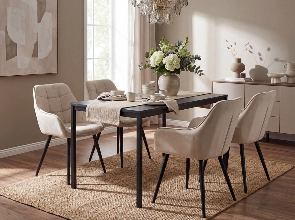 Étkezőfotel VARSI VELVET fekete lábakkal, bézs