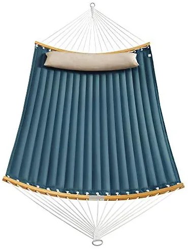 2 személyes párnázott kültéri függőágy, kemping függőágy, 200 x 140 cm, kék-bézs színű