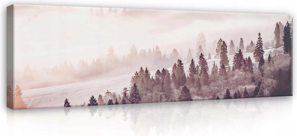 Vászonkép 145x45 Ködös erdő hegyi táj hajnal nyugalom természet Kárpátok csend