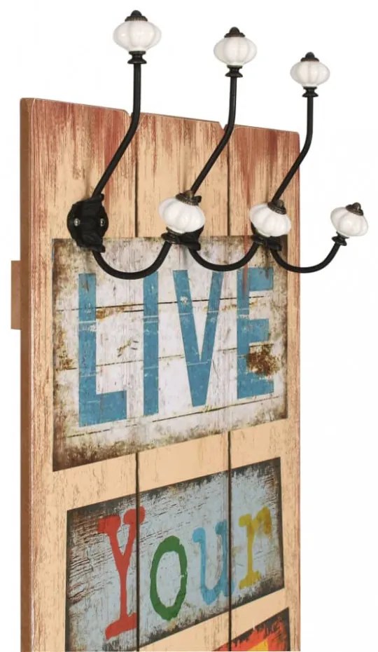 falra szerelhető fogas 6 akasztóval 120 x 40 cm „LIVE LIFE”