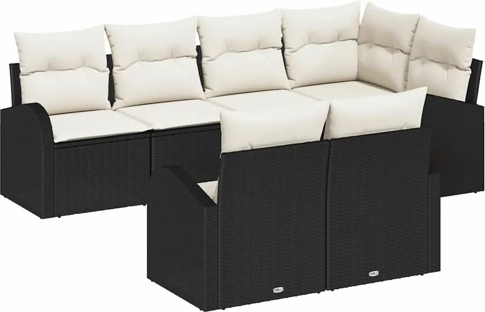 vidaXL Kerti Kanapé Szett párnával 7 pcs Fekete és Fehér polirattan