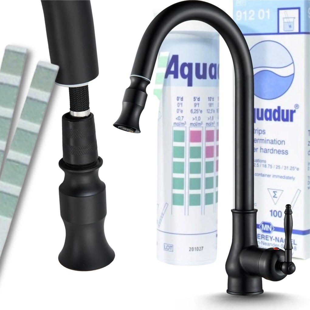 Konyhai Csaptelep Konyhai csaptelep Kivehető rugalmas kifolyócső Retro Fekete