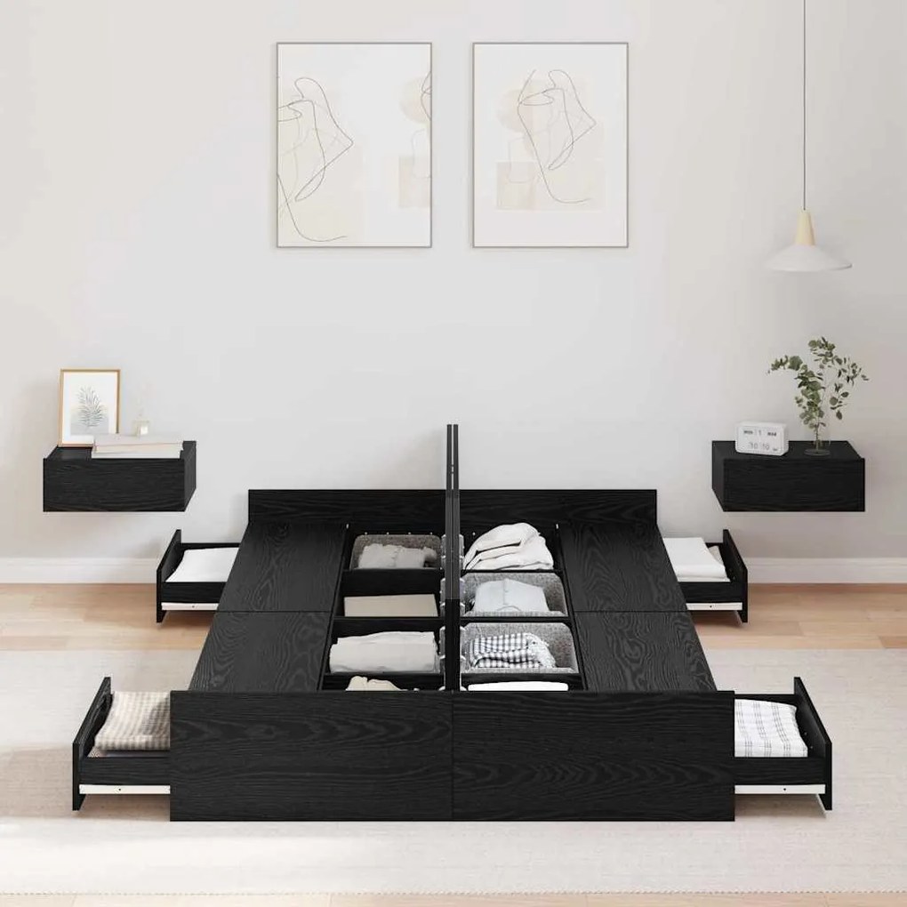 Ágykeret tárolóval fejtámlával Musta tammi 120 x 200 cm Faanyag