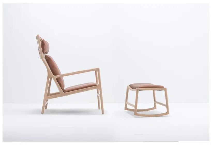 Dedo fotel tömör tölgyfa lábakkal, konyakbarna bivalybőr ülőpárnával - Gazzda