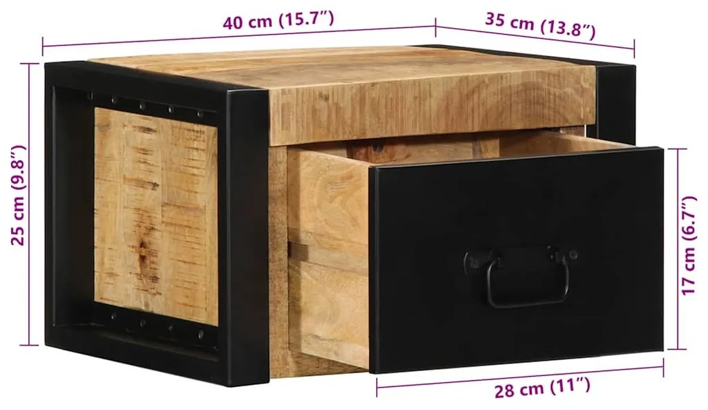 Éjjeli szekrények 2 db tömör nyersfa mangó 40x35x25 cm