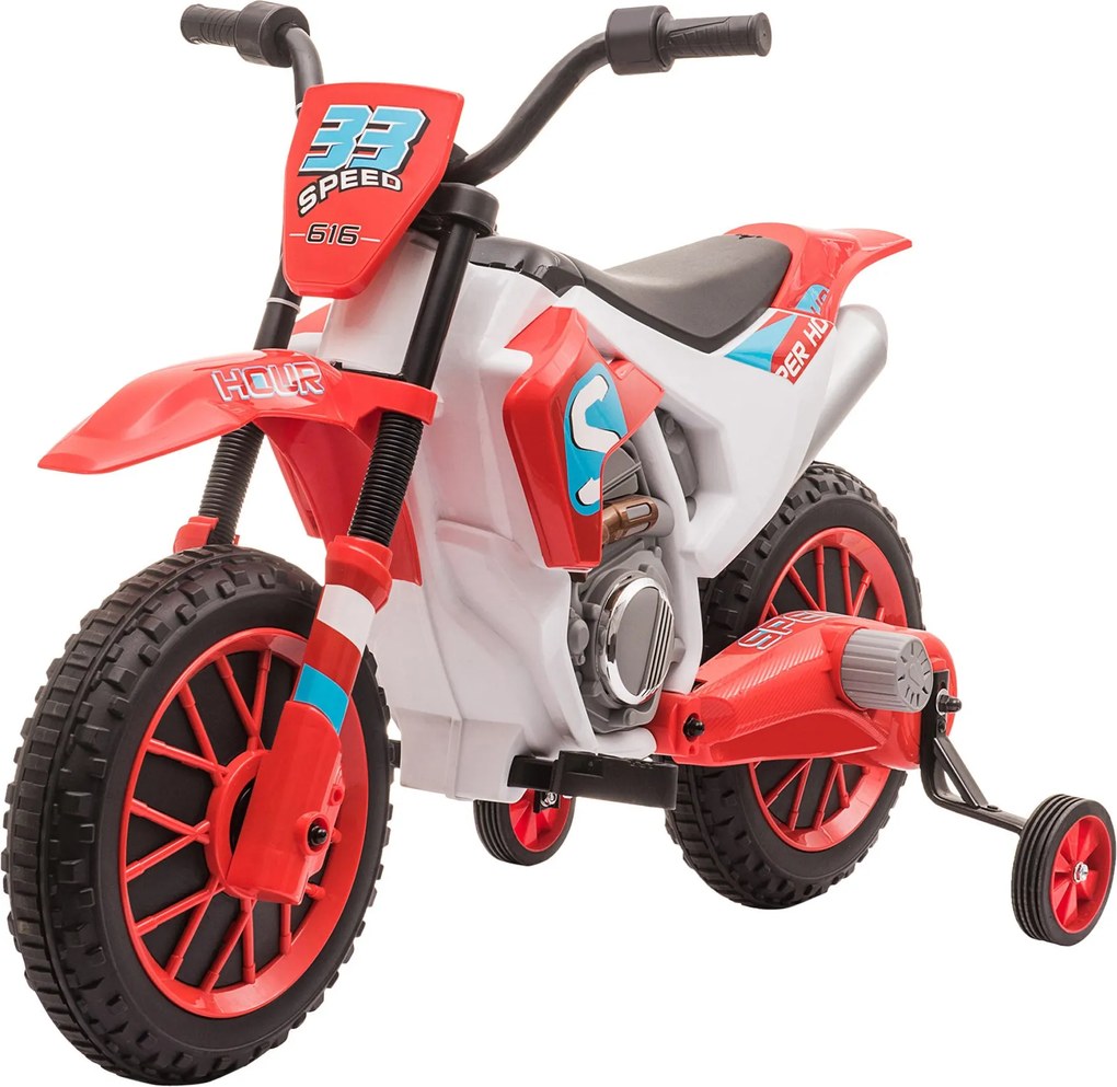 HOMCOM Elektromos Motorkerékpár Gyerekeknek - 12V-os Jármű 2 Leszedhető Stabilizáló Kerekkel 3 Éves Kortól, Piros+Fehér - 106,5 x 51,5 x 68 cm | Aosom