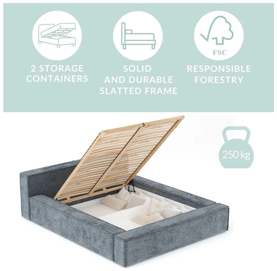 Narancssárga kárpitozott ágyneműtartós franciaágy ágyráccsal 140x200 cm Voliera – Maison de Rêve