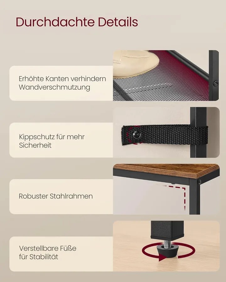 VASAGLE cipőtartó állvány 8x75x53cm, barna–tintafekete