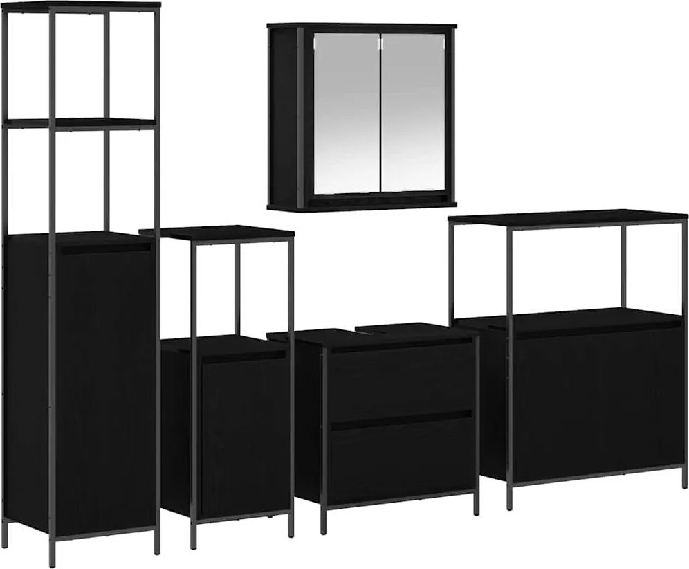 vidaXL Fürdőszoba bútor szett 5 pcs Fekete 76.5 x 35 x 95 cm Faanyag