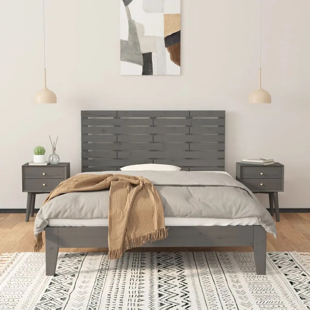 szürke tömör fenyőfa fali fejtámla 126 x 3 x 63 cm