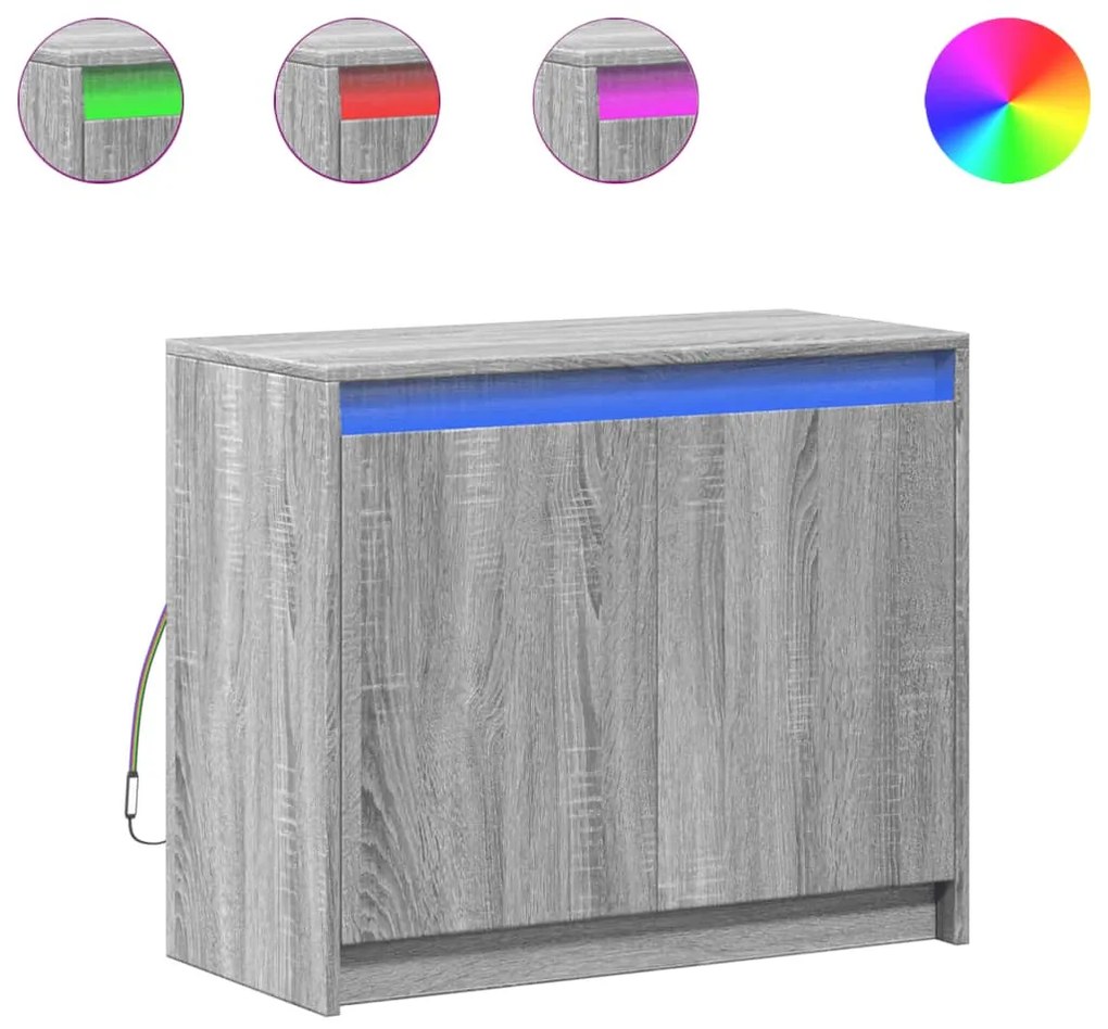 szürke sonoma szerelt fa tálalószekrény LED-del 72 x 34 x 61 cm