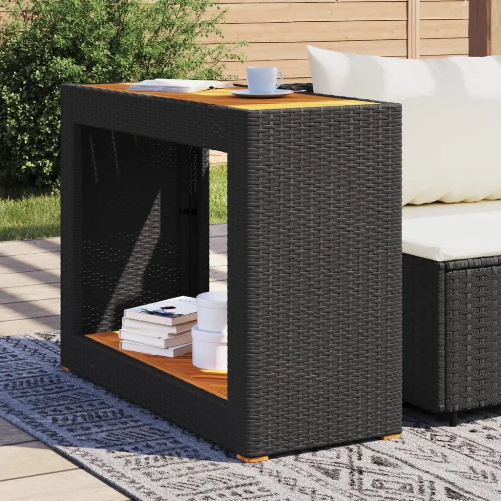 fekete polyrattan falapos kerti asztal 100x40x75 cm