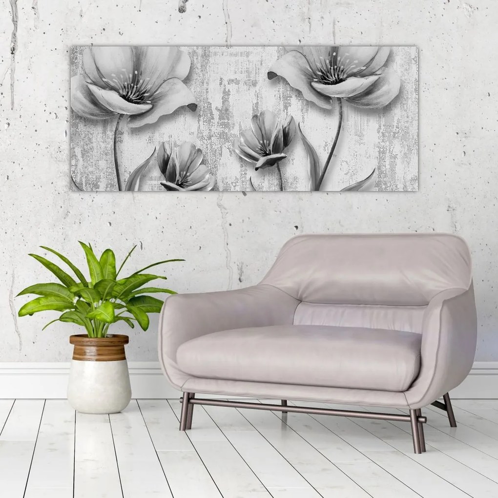 Kép - Fekete-fehér virágok a háttérben (120x50 cm)