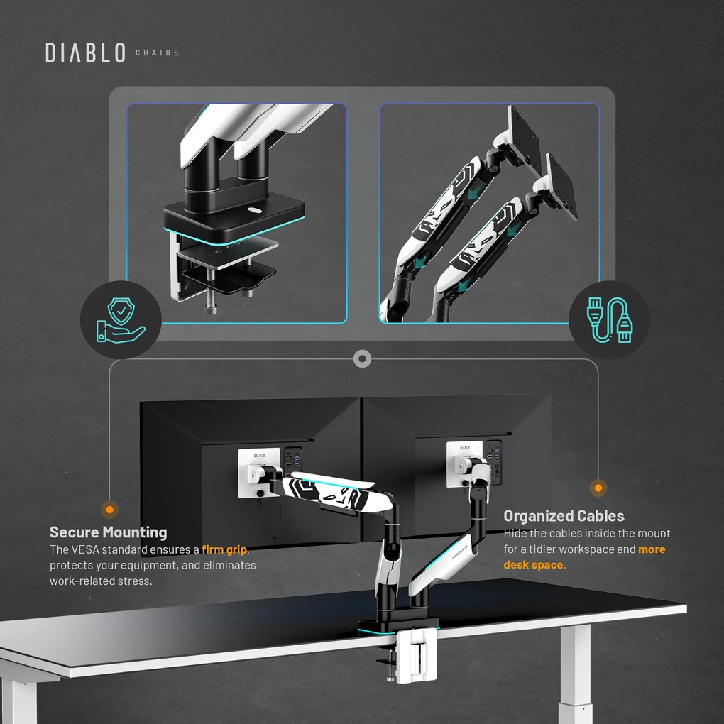 Képernyőállvány két 49 hüvelykes monitorhoz, fehér-fekete X-Arm Dual RGB