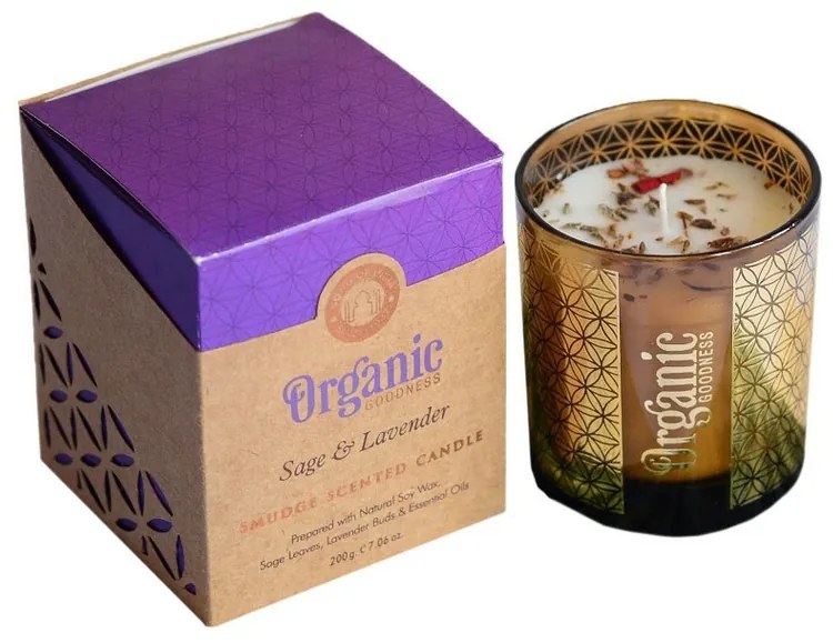 Szerves gyertya Sage & Lavender 200 g üvegbenaranyfóliával