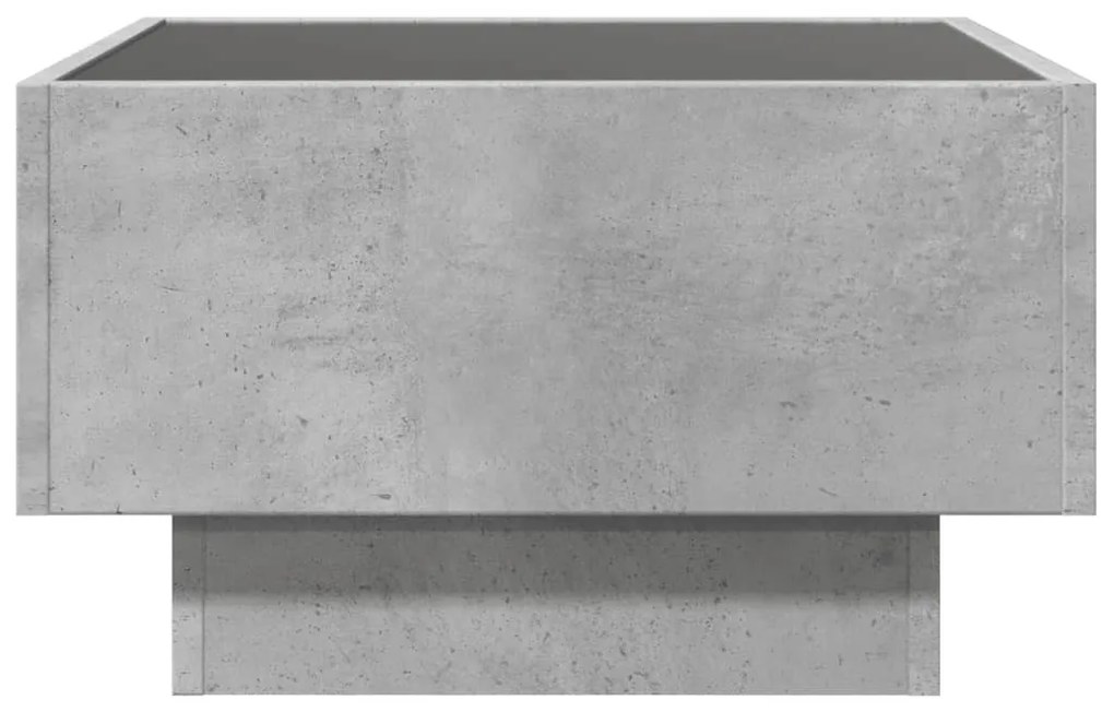 betonszürke szerelt fa dohányzóasztal LED-del 50 x 50 x 30 cm