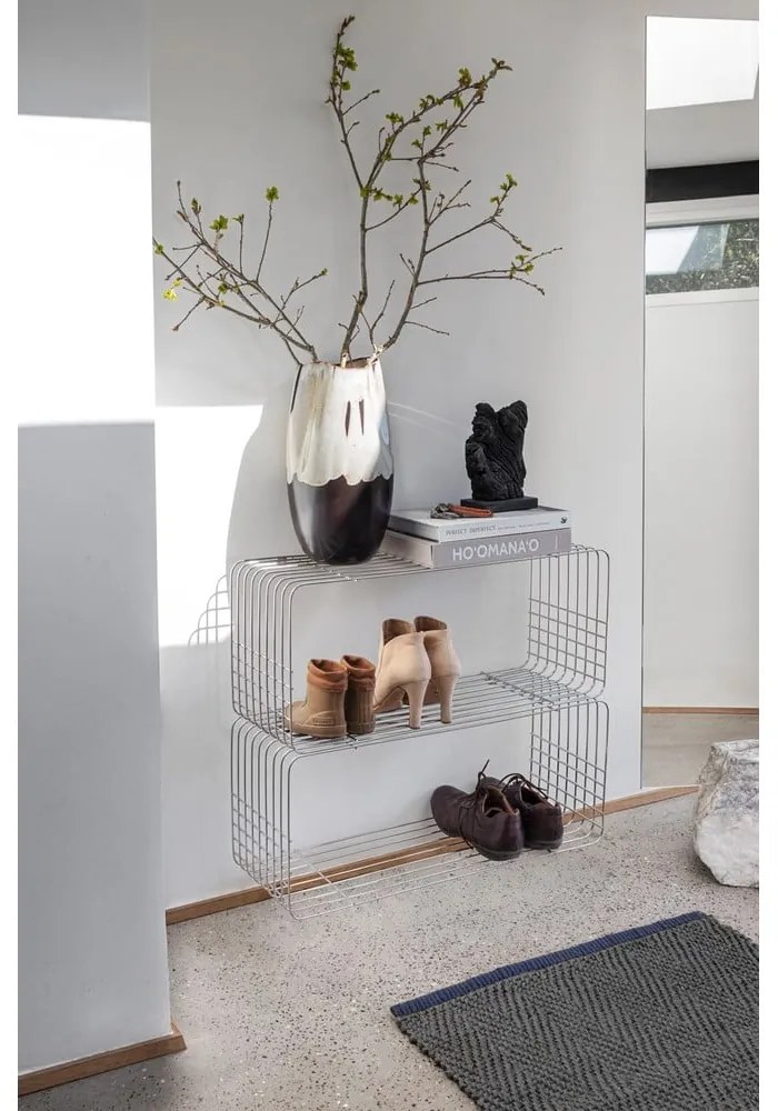 Fényes ezüstszínű fém fali könyvespolc 70x30 cm Wire – Mette Ditmer Denmark