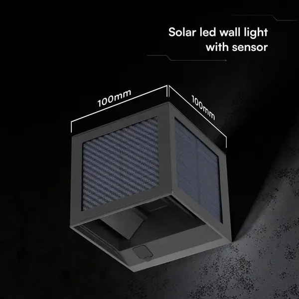 LED napelemes fali lámpa érzékelővel LED/9W/3,7V 3000/4000/6000K IP65 2600mAh fekete